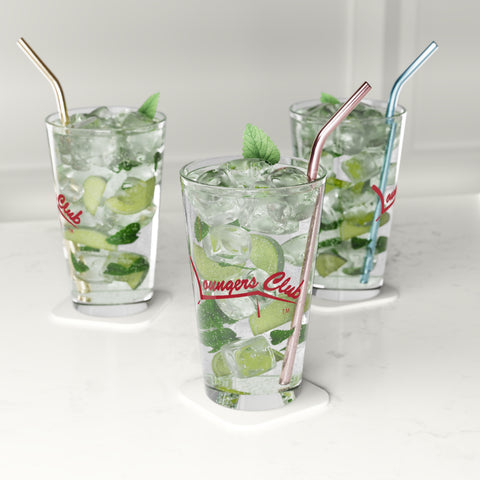 "Loungers Club 16oz Clear Glass Pint - American Made Lifestyle Beer Glass for Backyard BBQs & Home Bars"